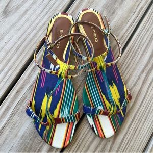 Etro 38 colorful fabric ankle strap strappy nearly new 7.5 T-bar rainbow satin